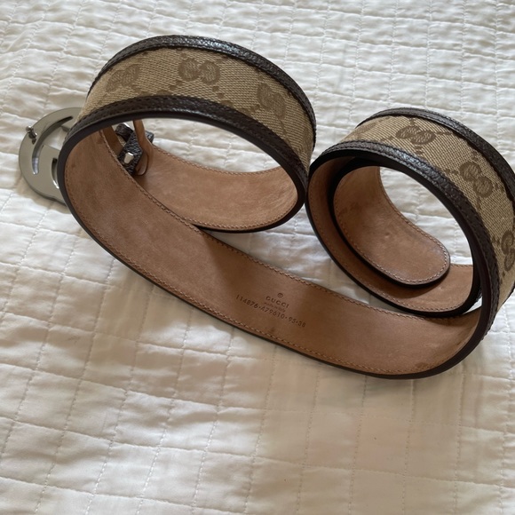 ❌SOLD❌💯Authentic Gucci Canvas Leather Silver Interlocking Buckle belt size 38 - Picture 12 of 15